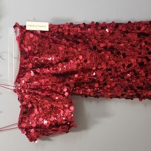 Thirty Thirty NWT Red Sequin and Paillette Crop Top and Skirt Set